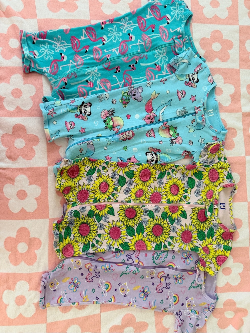 PJ Masks / PJ Kids Mixed Print Sunflower & Pastel Sleeper Bodysuits - Pack of 4